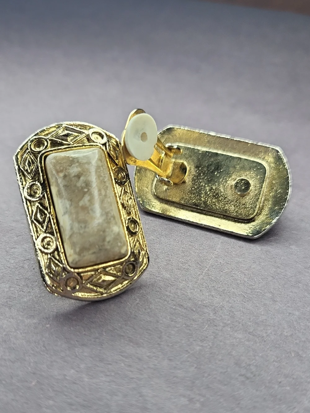 Gold-Tone Stone Clip Earrings
